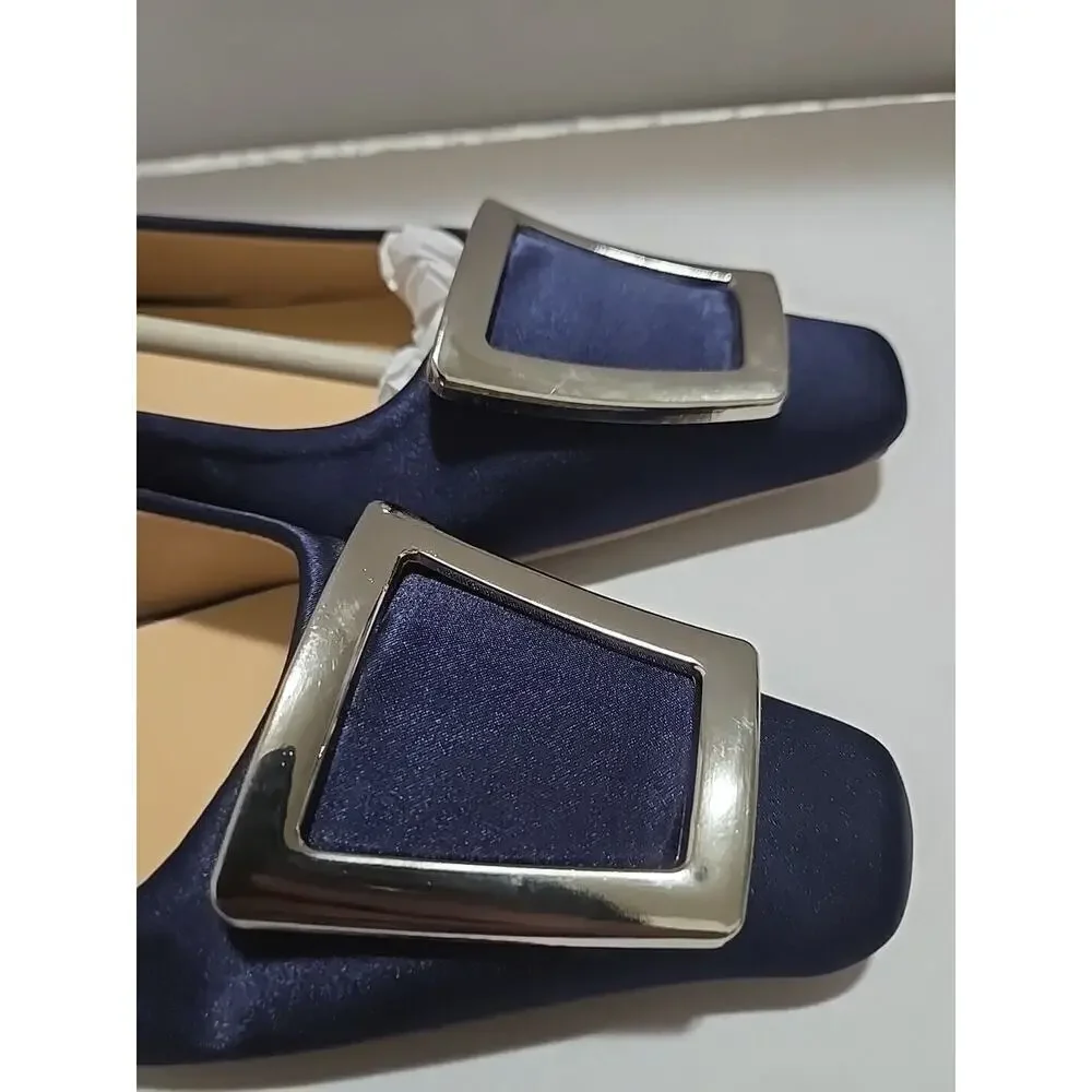 Metal Buckle Satin Low Heel (Lucia) C.Paravano Blue Woman 9
